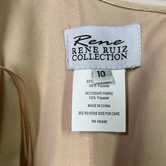 Rene Ruiz NWT Draped Cocktail 3/4 SLV Champagne Metallic Off Shoulder Dress SZ10 - Picture 13 of 15